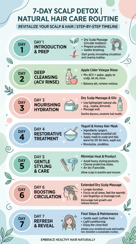 Infographic of a 7-day scalp detox protocol for natural hair growth.