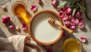 Natural honey and milk face mask for glowing skin inspired by Cleopatra beauty secrets