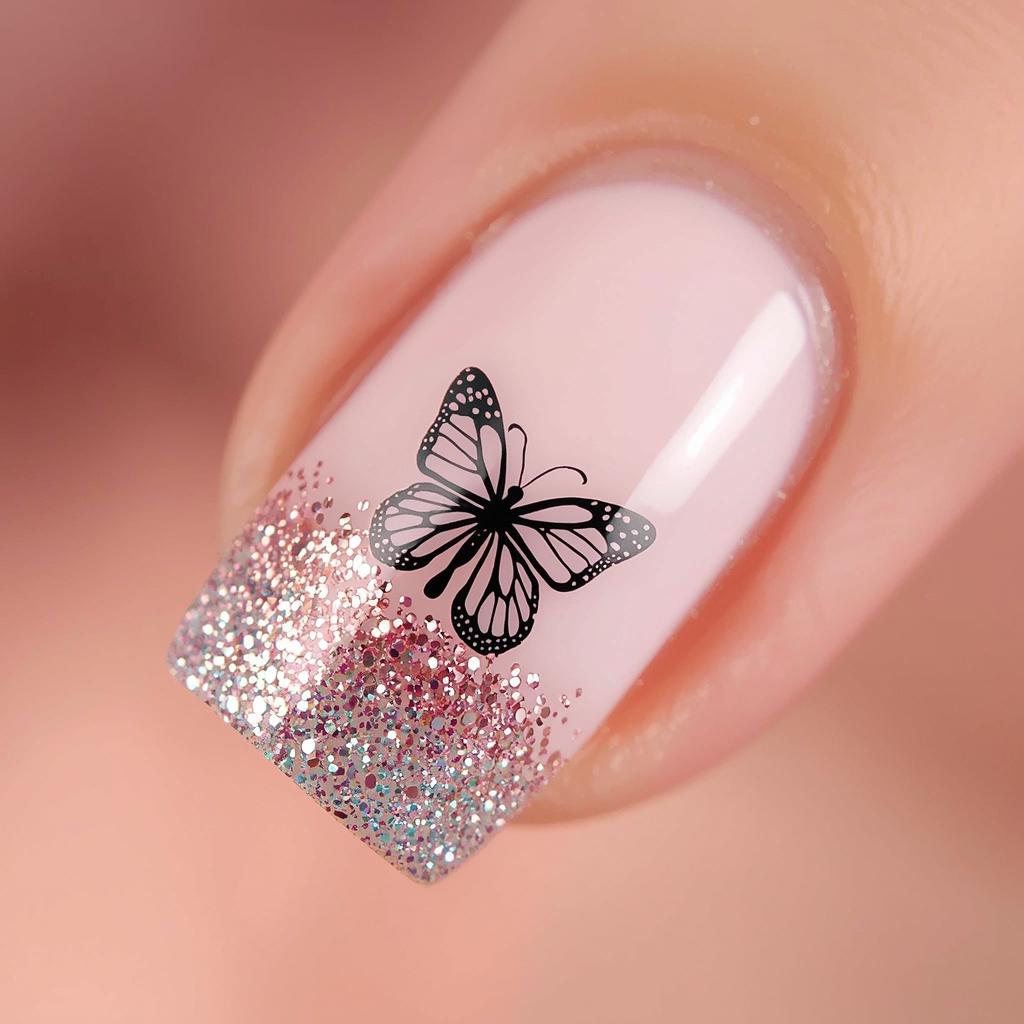 Glitter gradient wing technique for simple butterfly wing nail art without complex drawing.