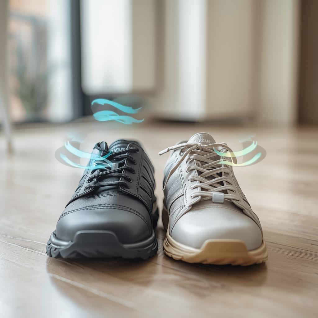 Illustration of the 24-hour shoe rotation rule to reduce foot sweat permanently.