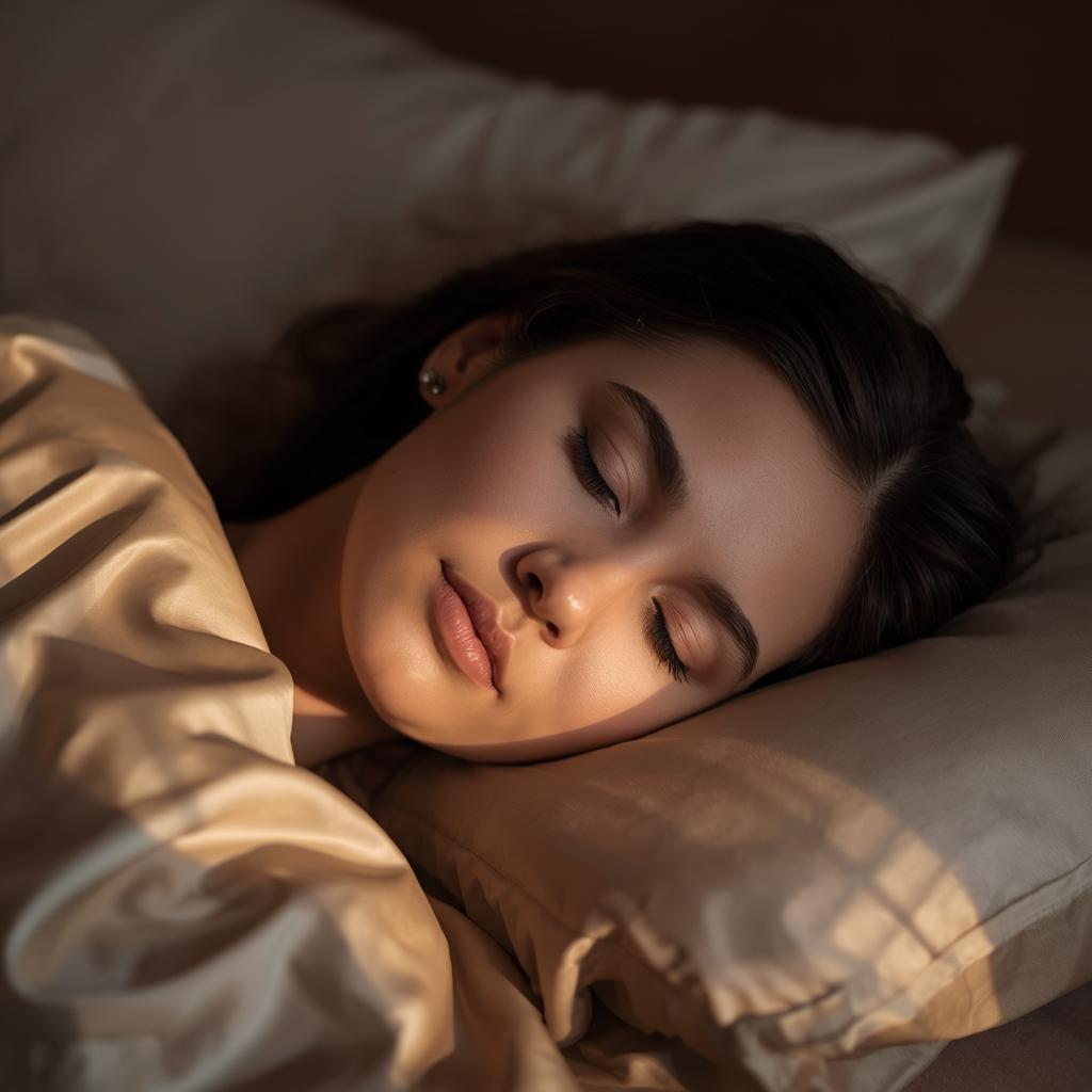 Nighttime beauty routine for how to grow thick eyebrows and eyelashes at home featuring a silk pillowcase.