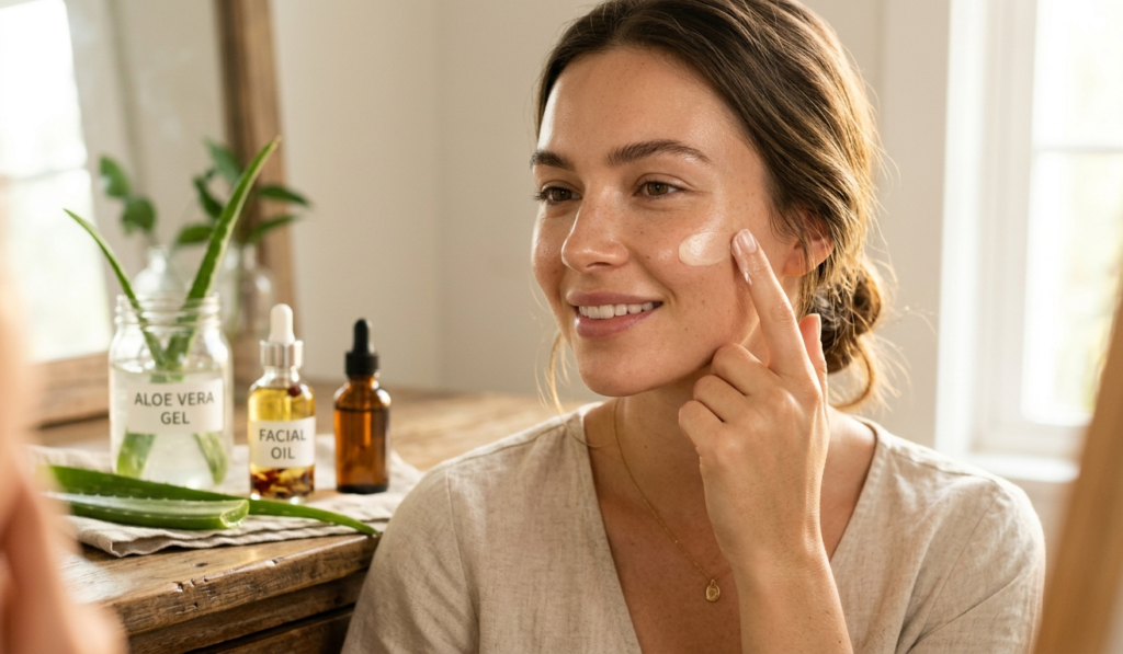 DIY face moisturizer for glowing skin with rosehip oil and aloe vera