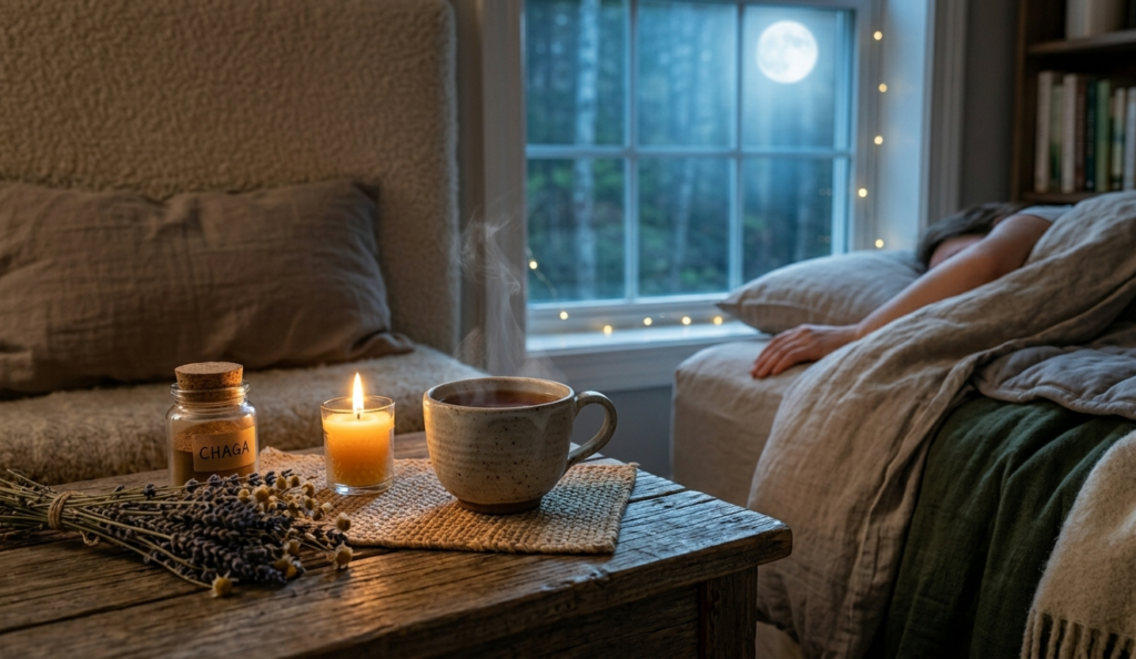 Night-time skin repair using Chaga mushroom as a natural adaptogen
