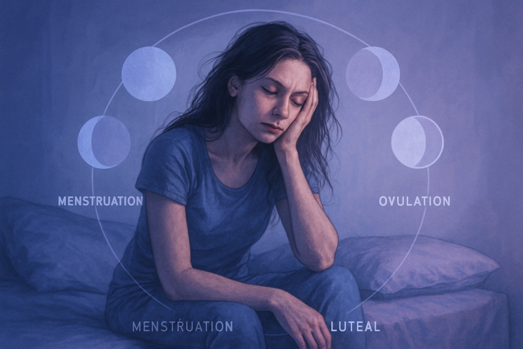 Diagram showing hormonal balance and energy for women and how it affects female fatigue and brain fog.