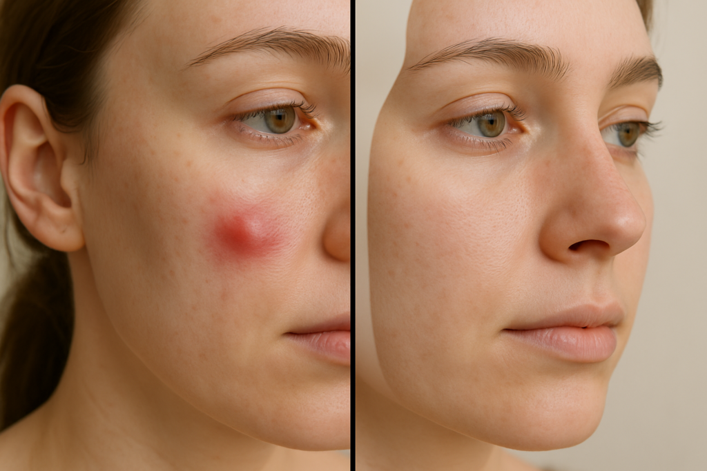 Before and after results of how to get rid of a blind pimple overnight using the 2026 protocol
