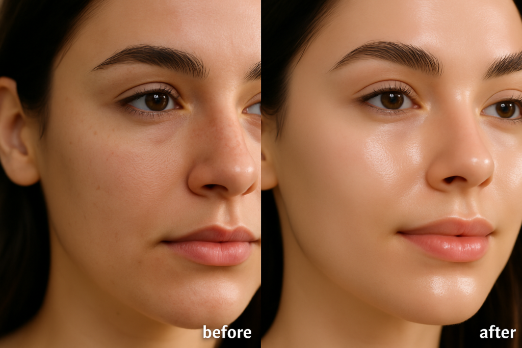 Before and after results from 7-day Flaxseed Gel for Face skin tightening challenge
