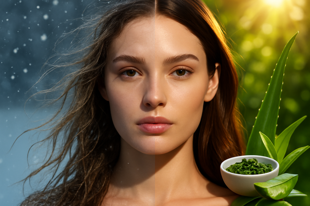 Seasonal homemade hair treatment for damaged hair for winter and summer protection