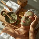 happy woman with glowing natural skin smiling in sunlight, fresh and radiant look, soft background, clean beauty aesthetic, natural homemade face masks with clay results