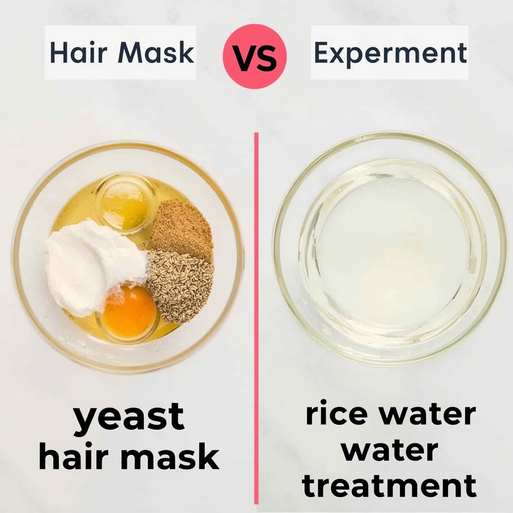 Comparison of homemade hair masks for hair growth with yeast vs rice water