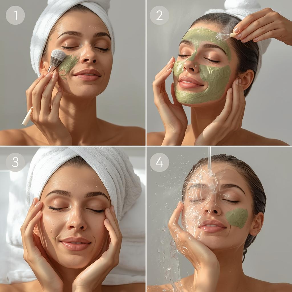 Step-by-step application of a homemade skin tightening face mask.