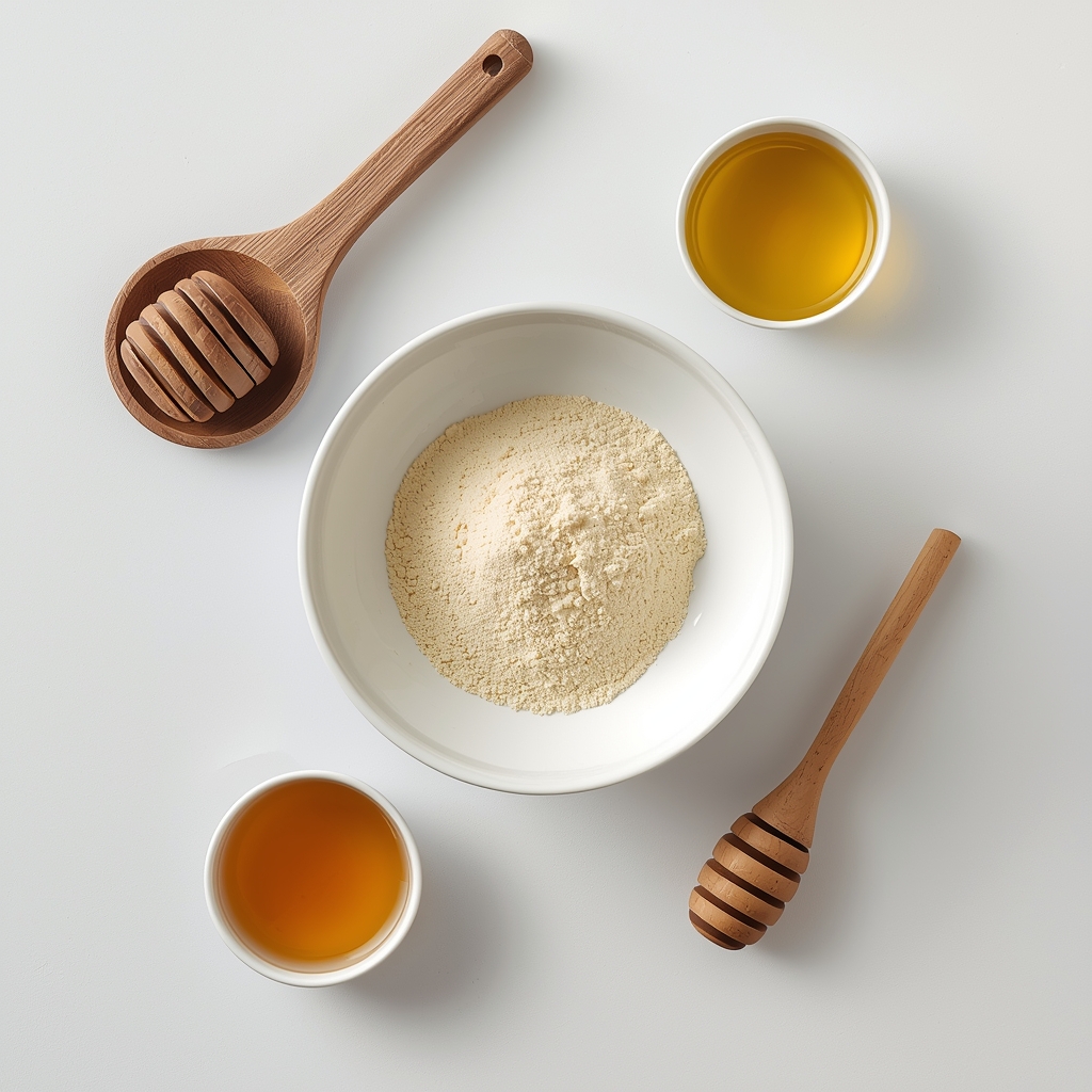 Ingredients for a homemade hair mask for hair growth with yeast and honey