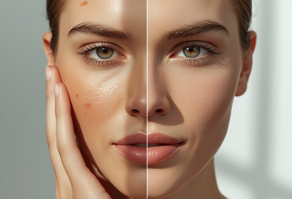 How to know your skin type at home: A woman examining her face in a mirror for 2026 beauty guide