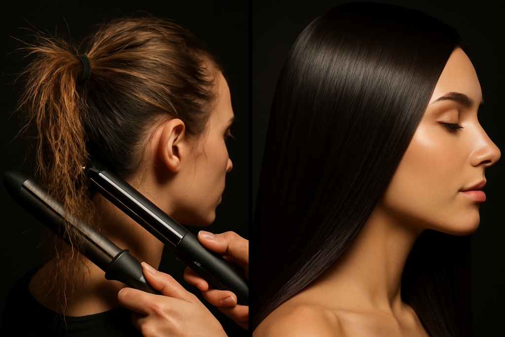 Split ends and heat-damaged hair illustrating what stops you from growing hair faster naturally.