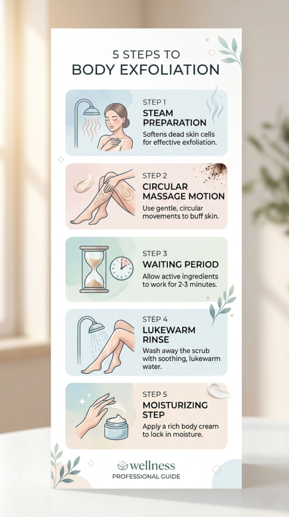 Infographic showing how to exfoliate skin naturally at home with a 5-step professional protocol.