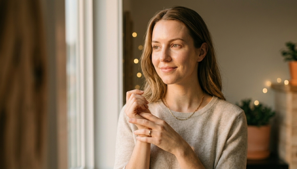 Confident woman with glowing skin representing the conclusion of bio-adaptive DIY skincare.