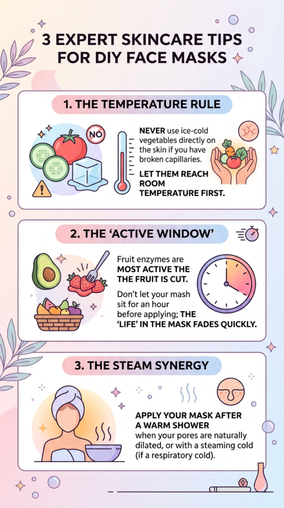 Infographic of advanced raw beauty rules for organic vegetable face mask recipes