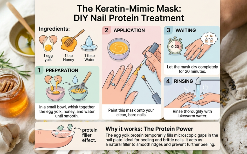 Infographic for the Keratin-Mimic Mask: the best natural nail strengthener recipes