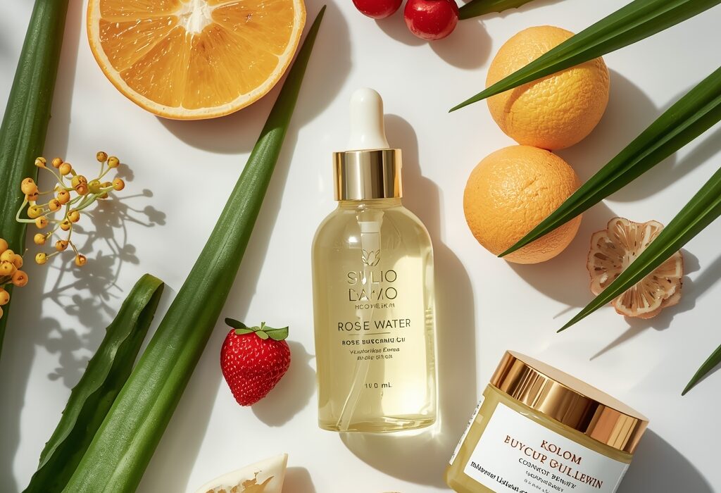 Using natural ingredients for glowing skin like aloe vera and rose water for a healthy complexion