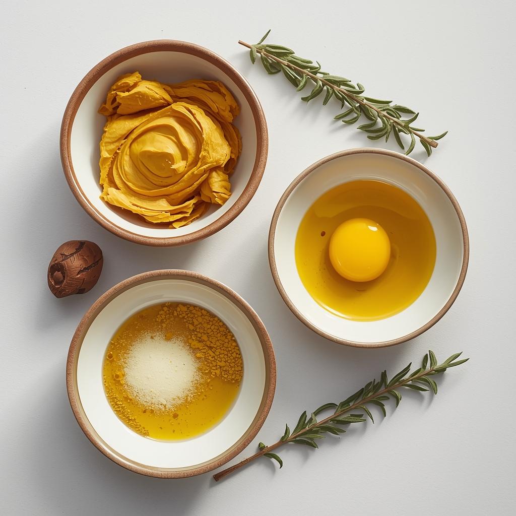 Three different DIY mustard hair mask recipes for extreme growth in glass bowls.