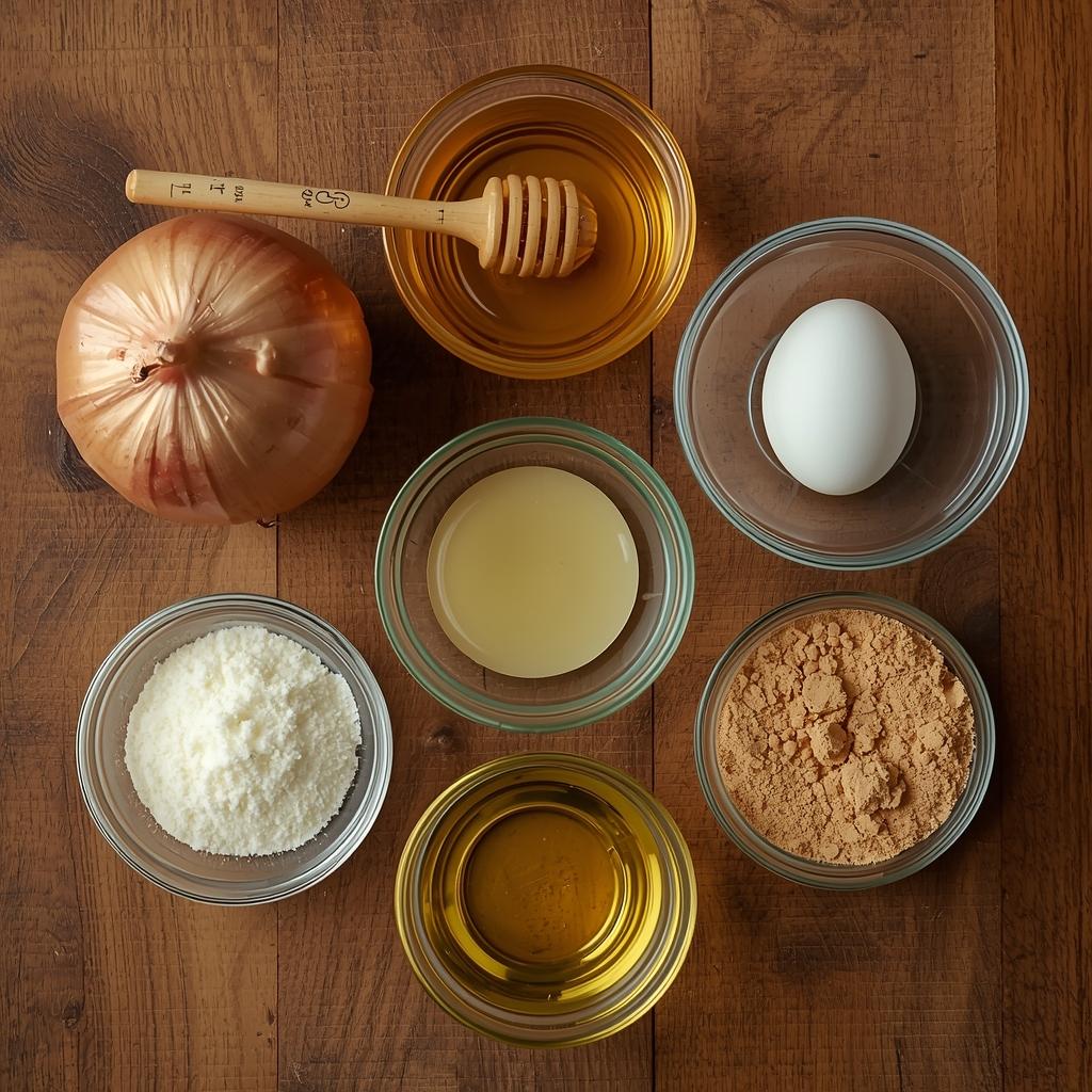 Preparing a homemade hair growth mask with onion juice, honey, and yeast for scalp health.