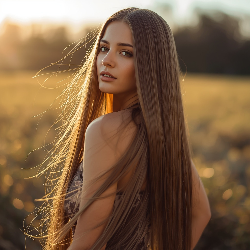 Happy woman with Rapunzel-length hair celebrating the success of how to grow hair faster naturally.