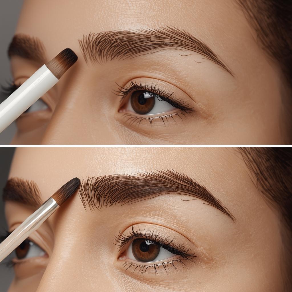 Before and after eyebrow regrowth using organic cold pressed castor oil.