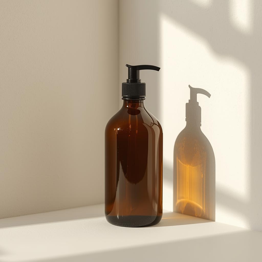 Amber glass bottles of organic castor oil for preservation and shelf life.