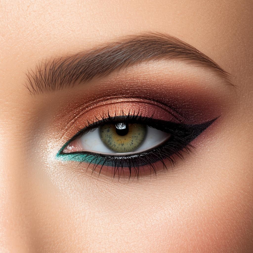 Step-by-step eyeshadow placement for green eyes following the Rule of Thirds strategy.