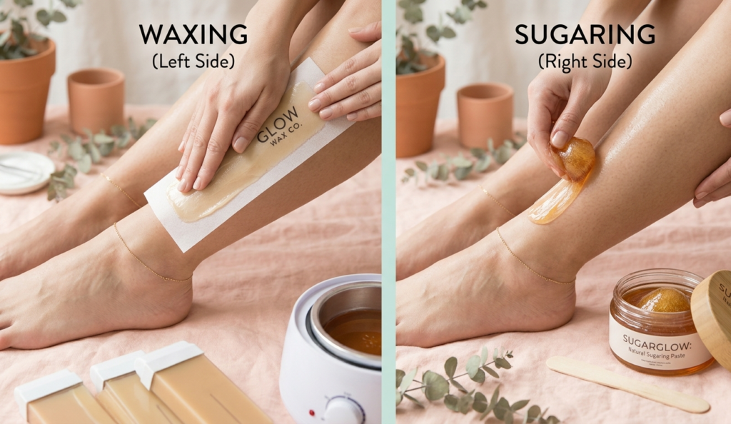 Comparing waxing vs sugaring for sensitive skin side by side