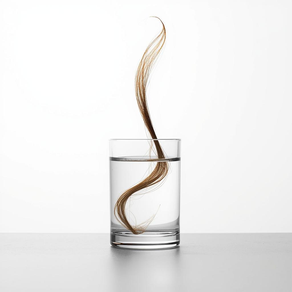 Hair porosity test in a glass of water for natural oils for hair repair and growth