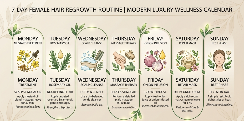 7-Day Follicle Activation Routine Calendar showing how to stop hair loss for women naturally 2026.