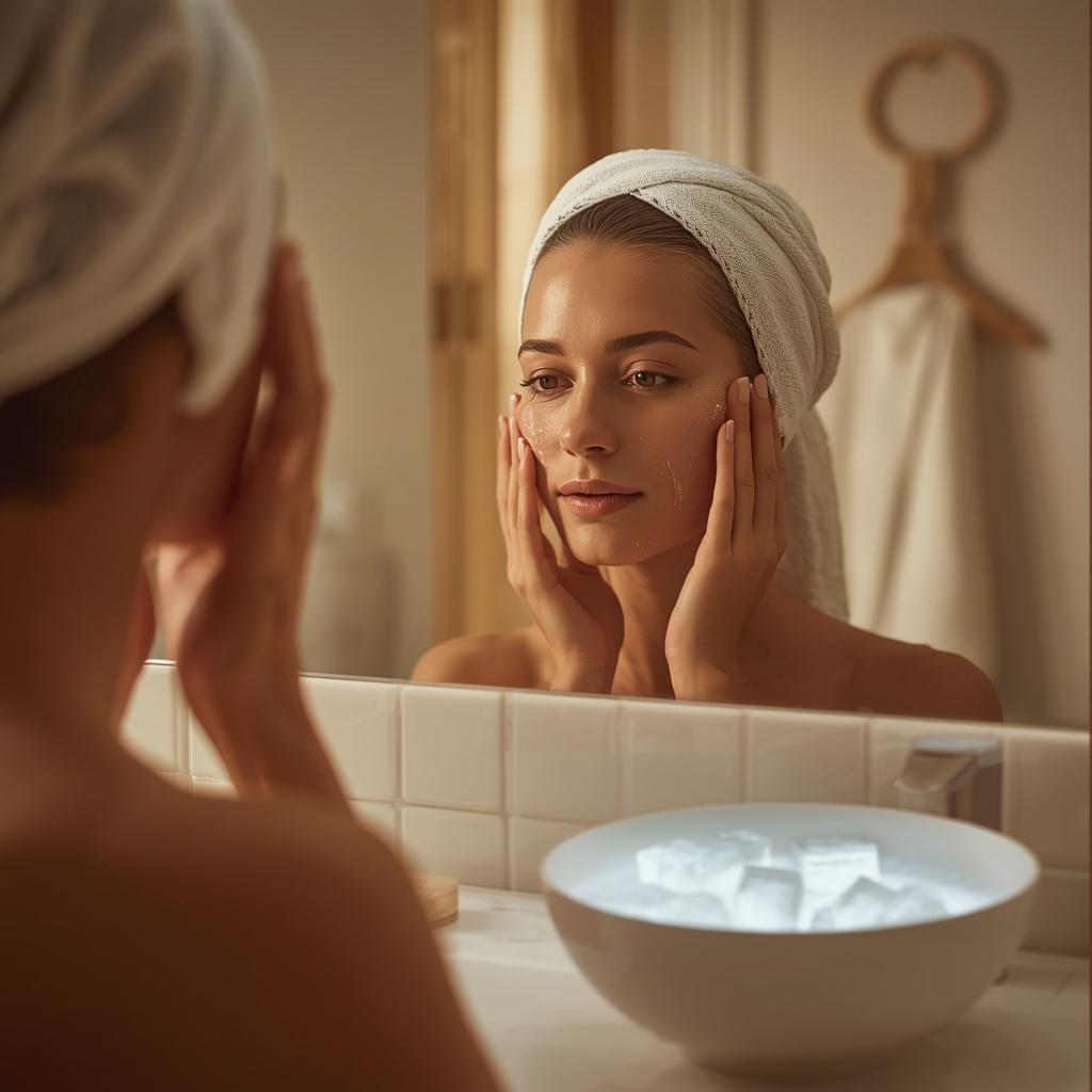 Woman performing a facial massage as one of the homemade beauty secrets for glowing skin.