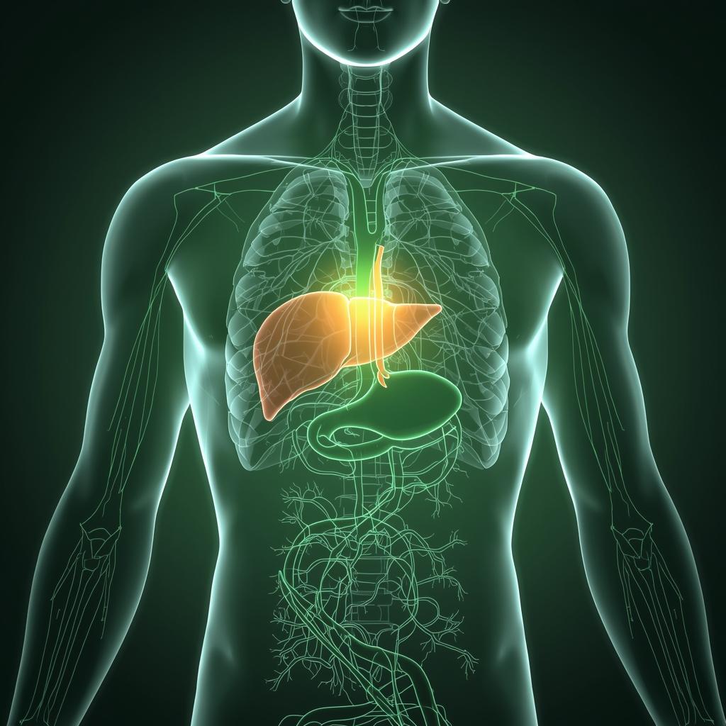 Illustration of the liver and lymphatic system being supported by Ginseng and Fir Oil.