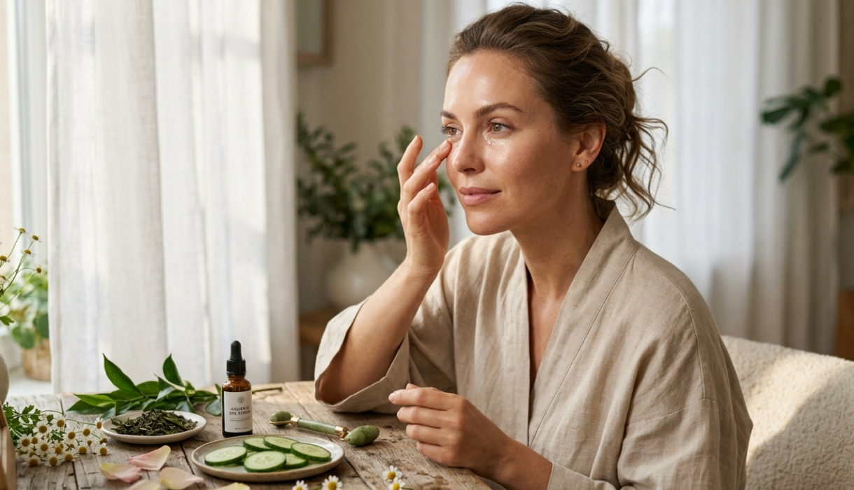 Natural eye recovery tips for bags using cold compresses and botanical oils.