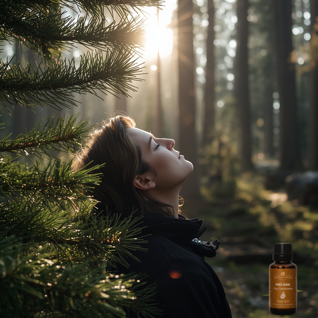 Healing Fir Oil extract with evergreen branches for respiratory relief.