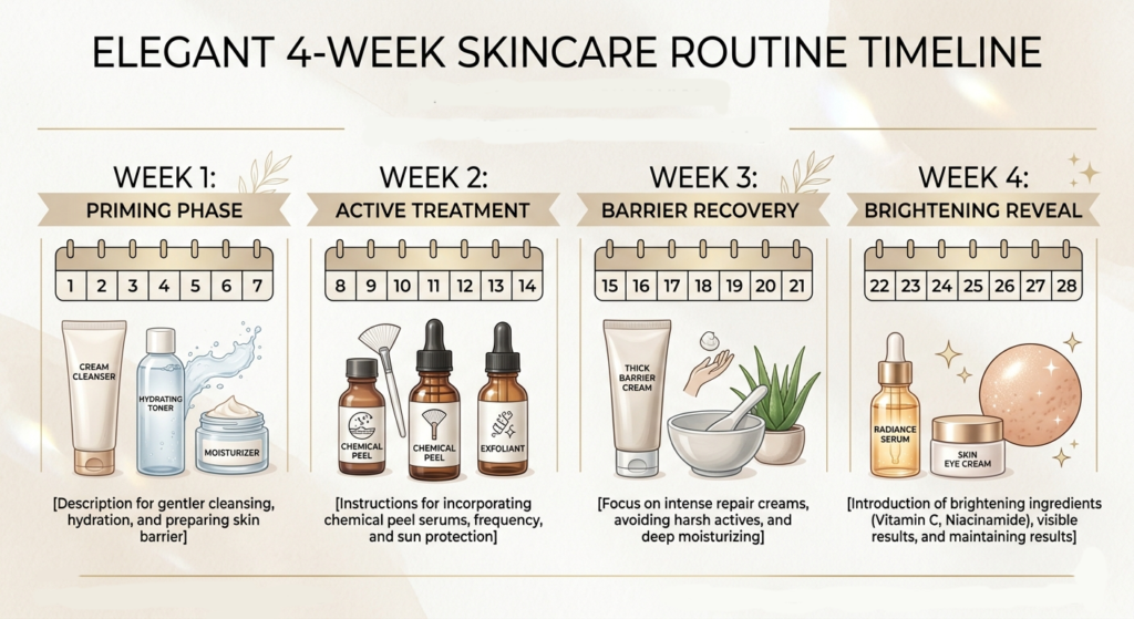 Monthly skincare calendar infographic for how to fix textured skin naturally.