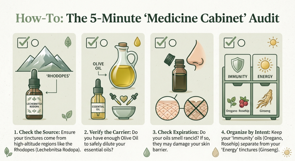 Infographic checklist for auditing your natural medicine cabinet.