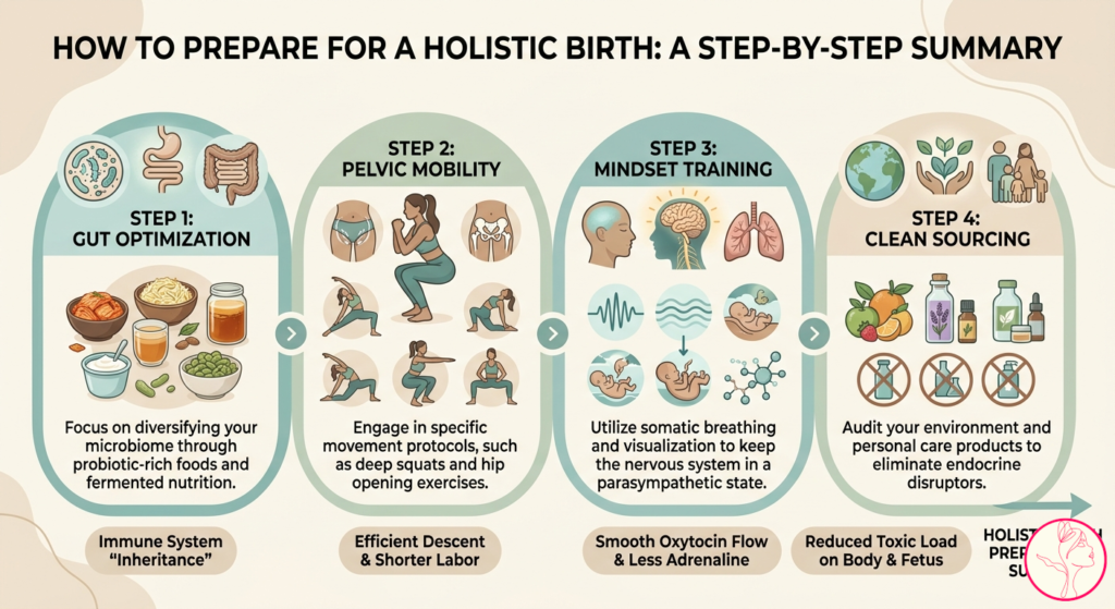 Summary infographic for the Holistic Pregnancy Preparation and Wellness Guide.