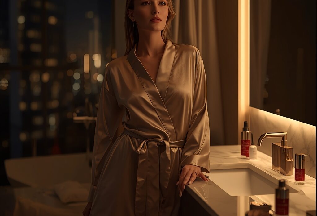 Ultimate Nighttime Skincare Routine for Busy Women showing a woman practicing self-care for glowing skin.