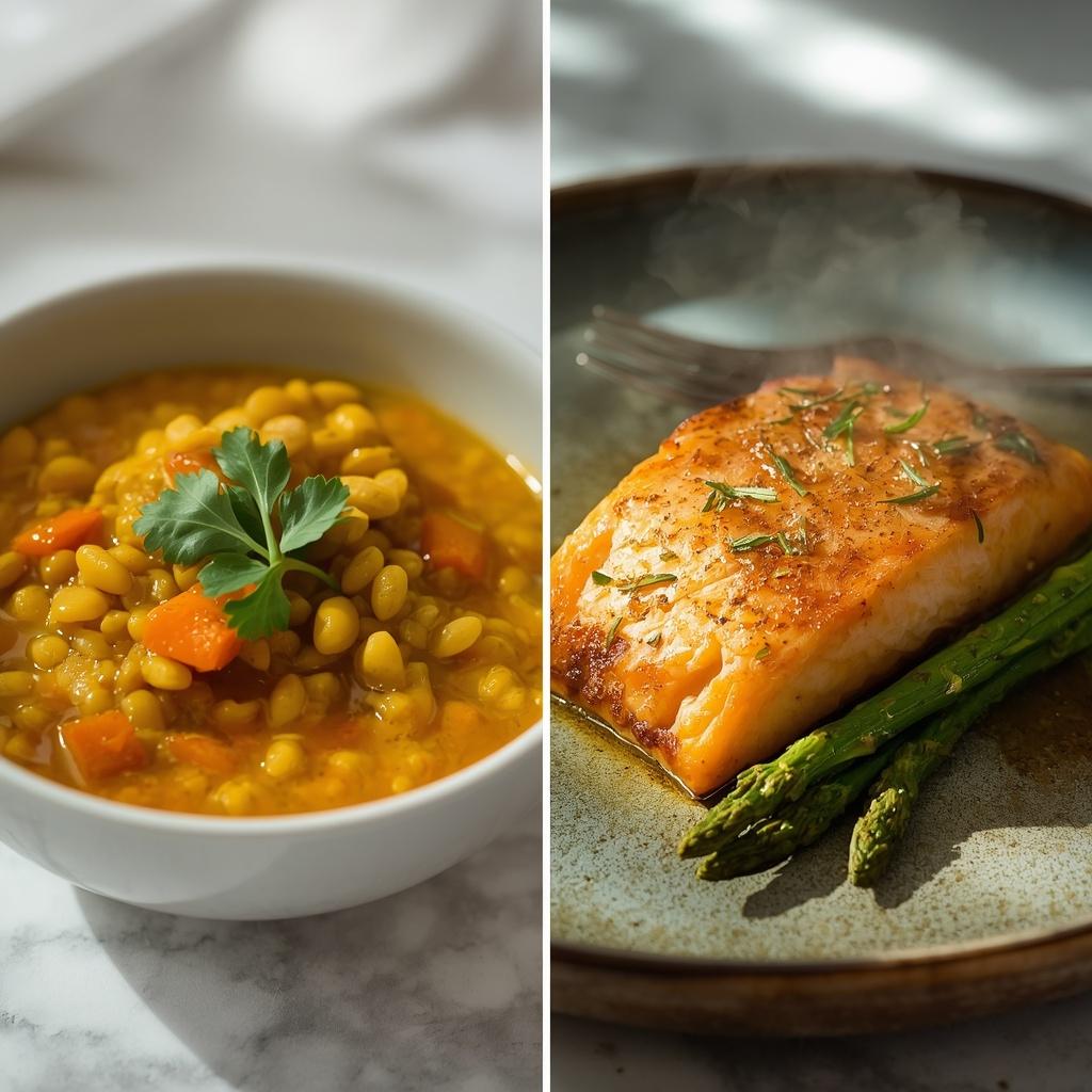 Tasty healthy recipes for flat stomach featuring lentils and skin-smoothing ingredients.