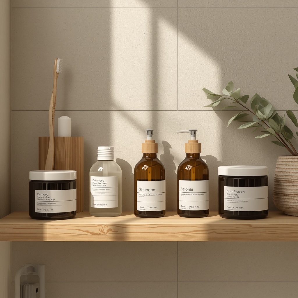 Eco-friendly solid beauty bars and glass packaging for a zero waste natural beauty routine.