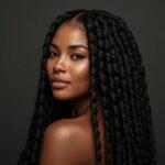 Protective voluminous hair braid guide showcasing luxury organic styling tools and thick braids.