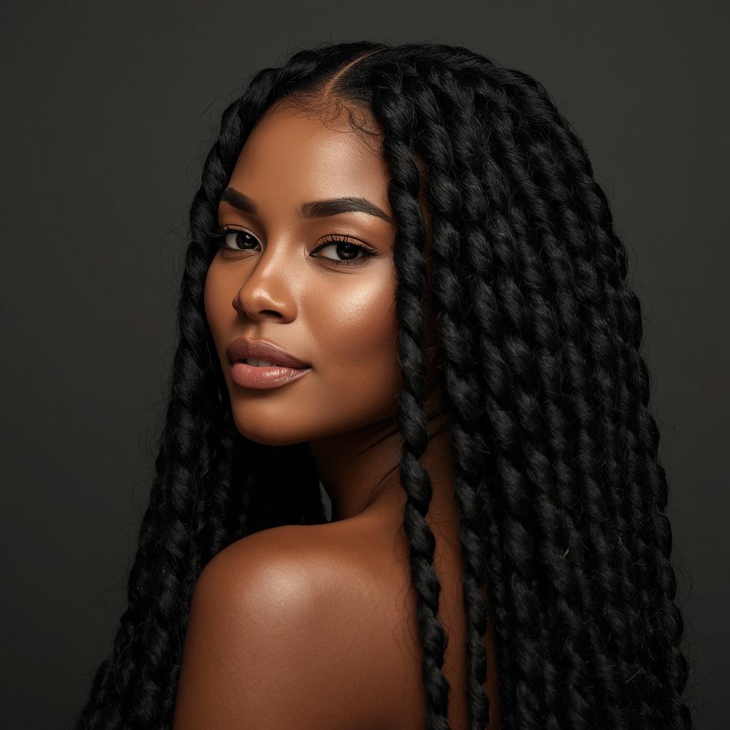 Protective voluminous hair braid guide showcasing luxury organic styling tools and thick braids.